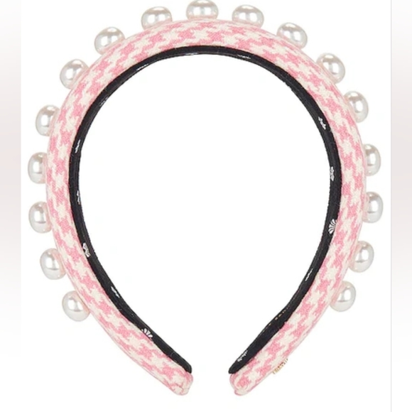 Lele Sadoughi Alice houndstooth pearl Headband Dahlia nwot - Picture 4 of 4